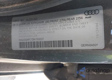 2013 Audi A6 3.0T Premium из США, поврежденный, VIN WAUGGAFC1DN150237